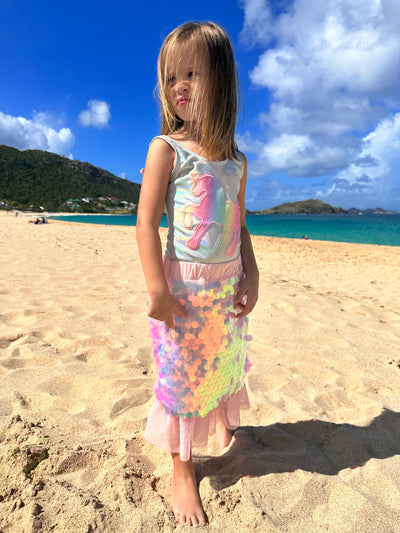 Lola + The Boys Hologram Unicorn Metallic Swimsuit