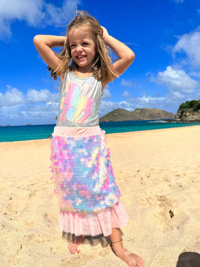 Lola + The Boys Hologram Unicorn Metallic Swimsuit