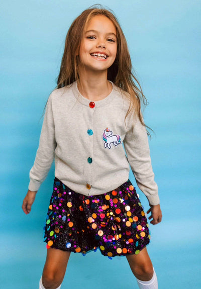 Lola + The Boys Sweaters & Sweatshirts Grey Rainbow Gem Unicorn Cardigan