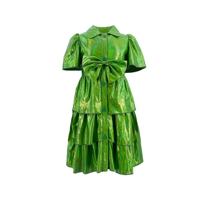 Lola + The Boys Iridescent Emerald Bow Dress