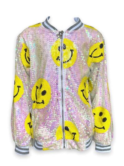 Lola + The Boys JACKET Don't Worry Be Happy Sequin Bomber