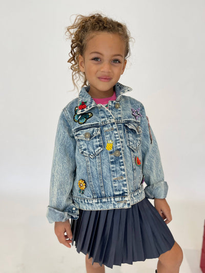 Lola + The Boys Jackets & Bombers Beaded Crystal Fruit Crop Denim Jacket