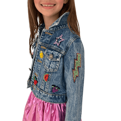 Lola + The Boys Jackets & Bombers Beaded Crystal Fruit Crop Denim Jacket