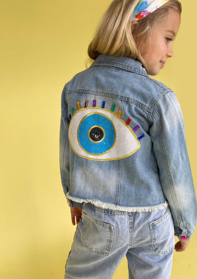 Lola + The Boys Jackets & Bombers Blue Evil Eye Denim