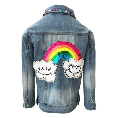 Lola + The Boys Jackets & Bombers Happy Rainbow Gems Denim Jacket