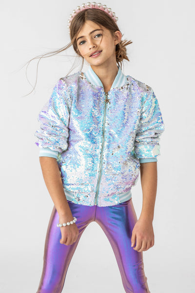 Lola + The Boys Jackets & Bombers Iridescent Angel Sequin Flip Bomber