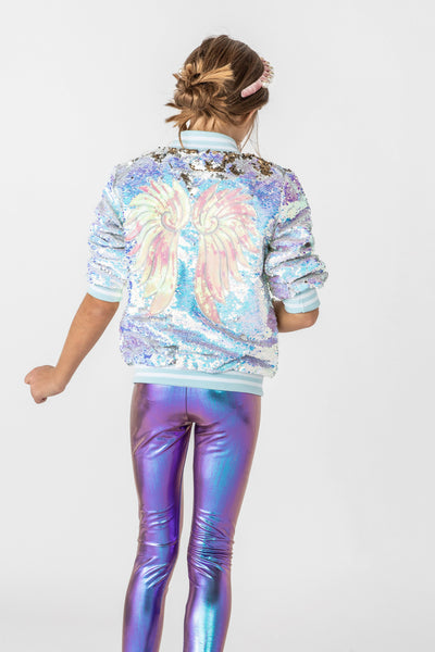 Lola + The Boys Jackets & Bombers Iridescent Angel Sequin Flip Bomber