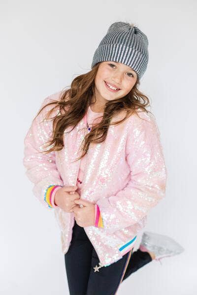 Lola + The Boys Jackets & Bombers Powder Puff Pink Sequin Bomber