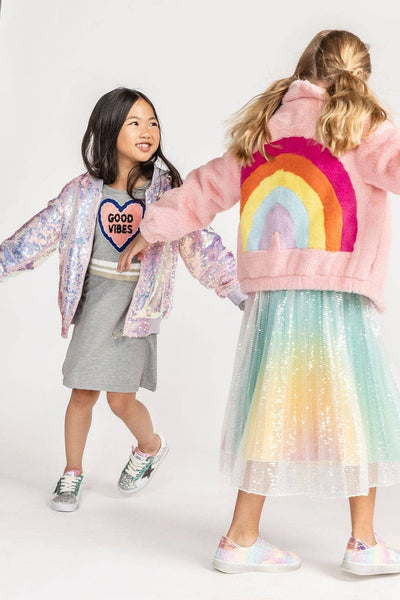 Lola + The Boys Jackets & Bombers Rainbow Faux Fur Coat