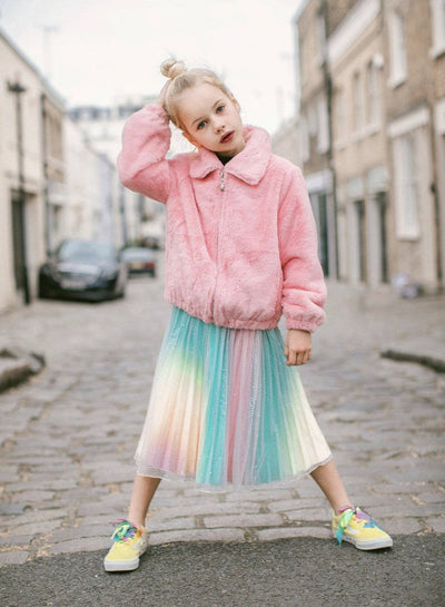 Lola + The Boys Jackets & Bombers Rainbow Faux Fur Coat