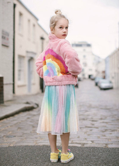 Lola + The Boys Jackets & Bombers Rainbow Faux Fur Coat