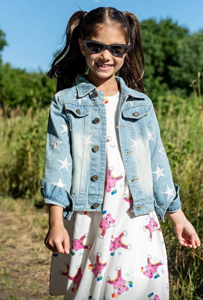 Lola + The Boys Jackets & Bombers Star Leather Patched Denim Jacket