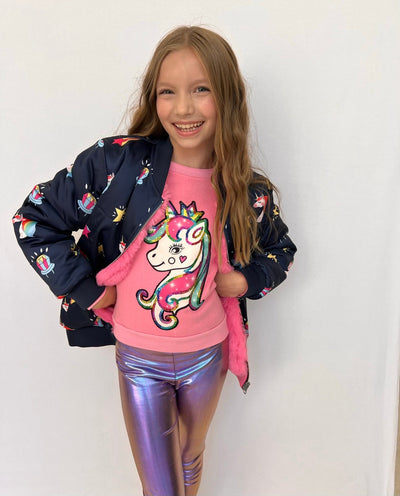 Lola + The Boys Jackets & Bombers Unicorn Ring Pop Plush Bomber