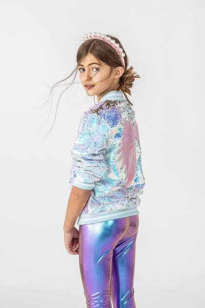 Lola + The Boys Jackets & Bombers Women's Iridescent Angel Sequin Flip Bomber