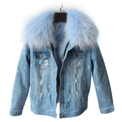 Lola + The Boys Jackets & Bombers Small / Baby blue Women’s Navy ombré  fur denim jacket