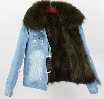 Lola + The Boys Jackets & Bombers Small / Black Women’s Navy ombré  fur denim jacket