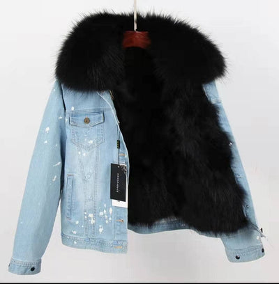 Lola + The Boys Jackets & Bombers Medium / Black Women’s Navy ombré  fur denim jacket