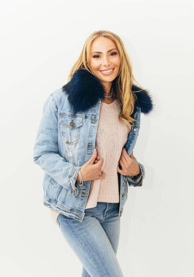 Lola + The Boys Jackets & Bombers Women’s Navy Ombré Fur Denim Jacket