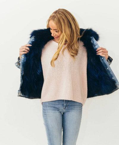 Lola + The Boys Jackets & Bombers Women’s Navy Ombré Fur Denim Jacket