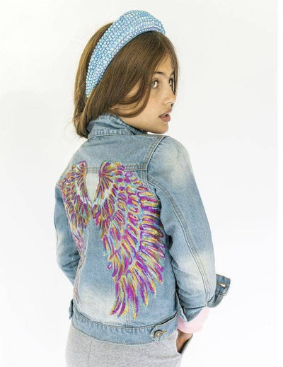 Lola & The Boys Jackets & Bombers Women's Neon Angel Wings Denim Jacket