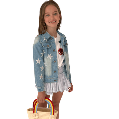 Lola + The Boys Jackets & Bombers Women's Star Leather Patched Denim Jacket