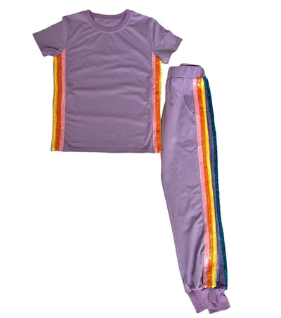 Lola + The Boys Lavender Rainbow Sequin Jogger Set