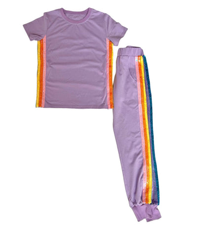 Lola + The Boys Lavender Rainbow Sequin Jogger Set