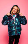 Lola + The Boys Magic Sequin Flip Puffer Coat