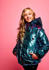 Lola + The Boys Magic Sequin Flip Puffer Coat