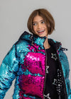 Lola + The Boys Magic Sequin Flip Puffer Coat