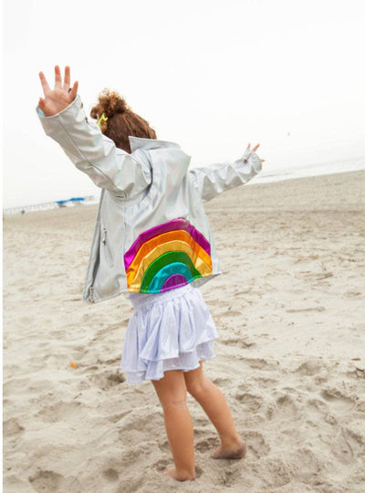 Lola + The Boys 2 Metallic Rainbow Silver Moto Jacket