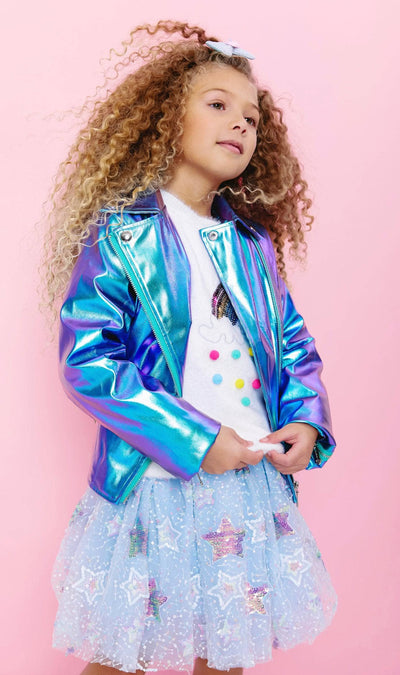 Lola + The Boys Metallic Rainbow Sky Moto Jacket