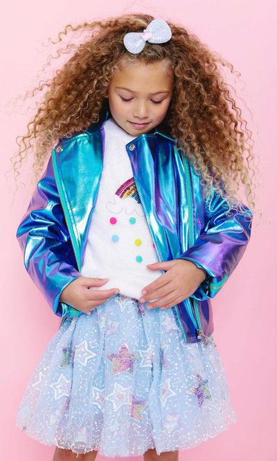 Lola + The Boys Metallic Rainbow Sky Moto Jacket