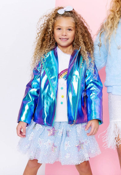 Lola + The Boys Metallic Rainbow Sky Moto Jacket