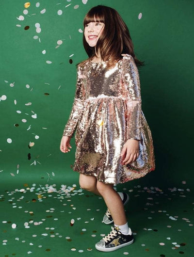 Lola & The Boys Midi Rose Gold Sequin Flip Party Dress