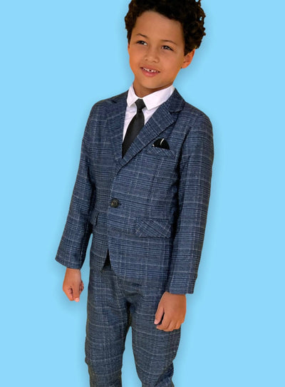 Lola + The Boys Navy plaid three piece suit