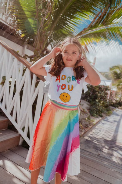 Lola + The Boys Painted Rainbow Midi Skirt