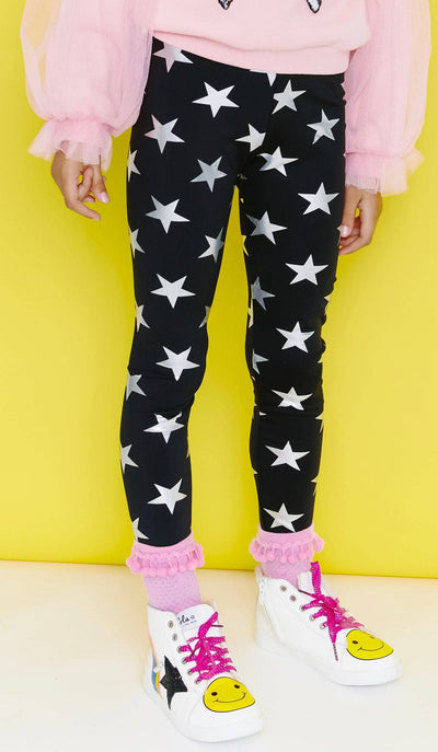 Lola + The Boys Pants Metallic Foil Star Leggings