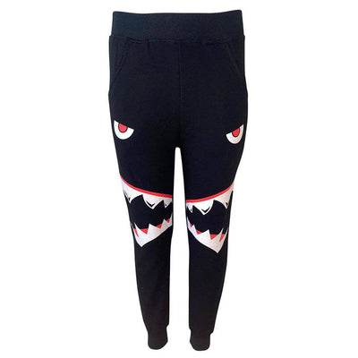 Lola + The Boys Pants Shark Boy Black Joggers