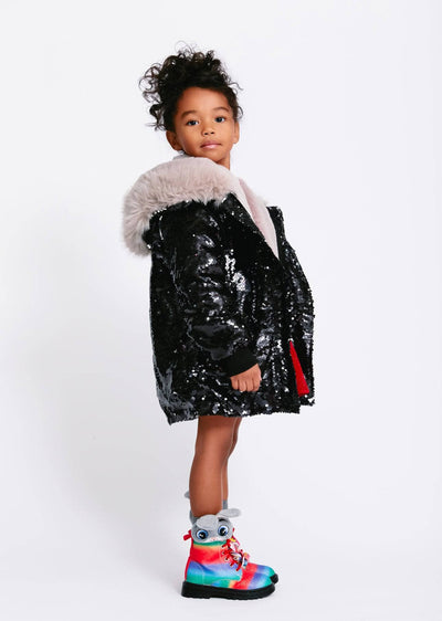 Lola & The Boys Parkas & Furs Sequin Faux Fur Parka