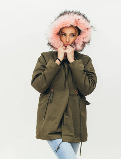 Lola & The Boys Parkas & Furs Women's Muted Green Faux Fur Parka