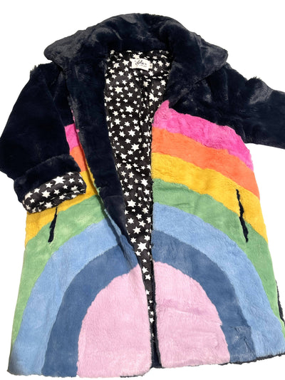 Lola + The Boys Parkas & Furs Womens Rainbow Faux Fur Midi Coat