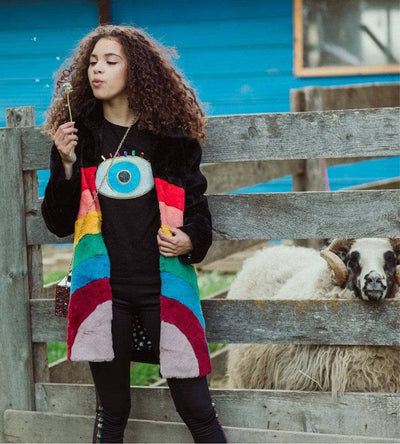 Lola + The Boys Parkas & Furs Womens Rainbow Faux Fur Midi Coat