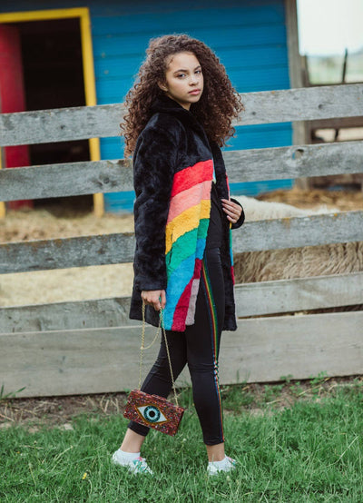 Lola + The Boys Parkas & Furs Womens Rainbow Faux Fur Midi Coat