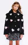 Lola + The Boys Patch Hearts Fur Collar Jacket