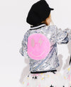 Lola + The Boys Pink emoji sequin bomber