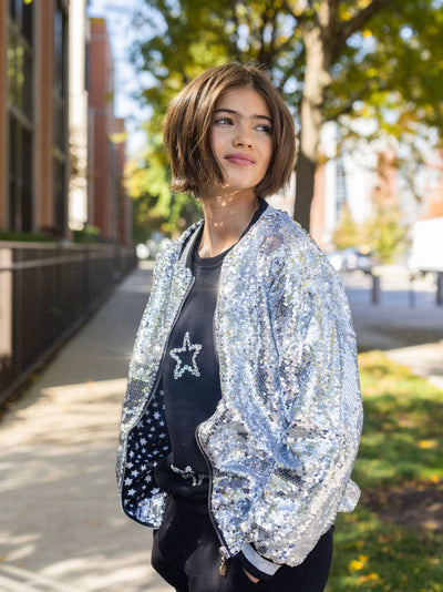 Lola + The Boys Pink emoji sequin bomber