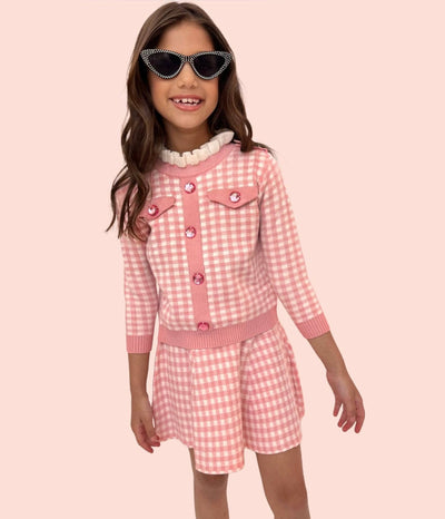 Lola + The Boys Pink gem gingham sweater set