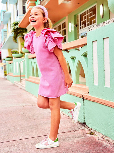 Lola + The Boys Pink Princess Ruffle Denim dress