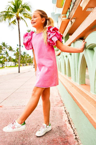 Lola + The Boys Pink Princess Ruffle Denim dress